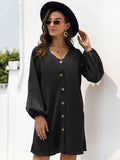V-Neck Long Sleeve Mini Dress - Trendsi - Flyclothing LLC