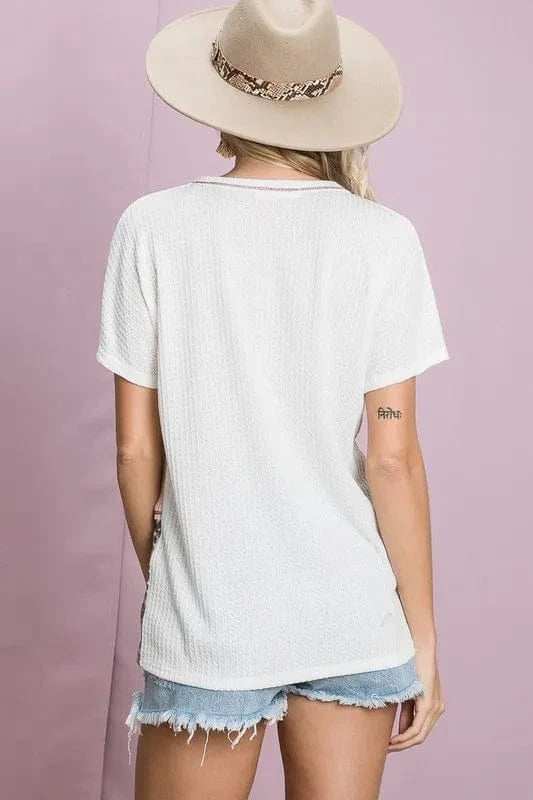 BiBi Colr Block Waffle Knit Top - Trendsi - Flyclothing LLC