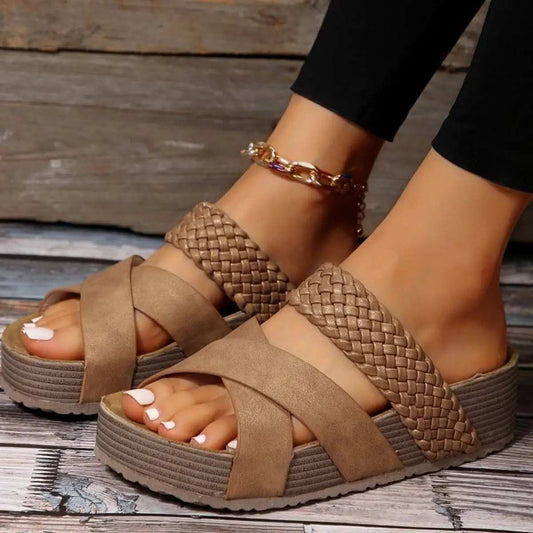 Crisscross Open Toe Platform Sandals - Trendsi - Flyclothing LLC