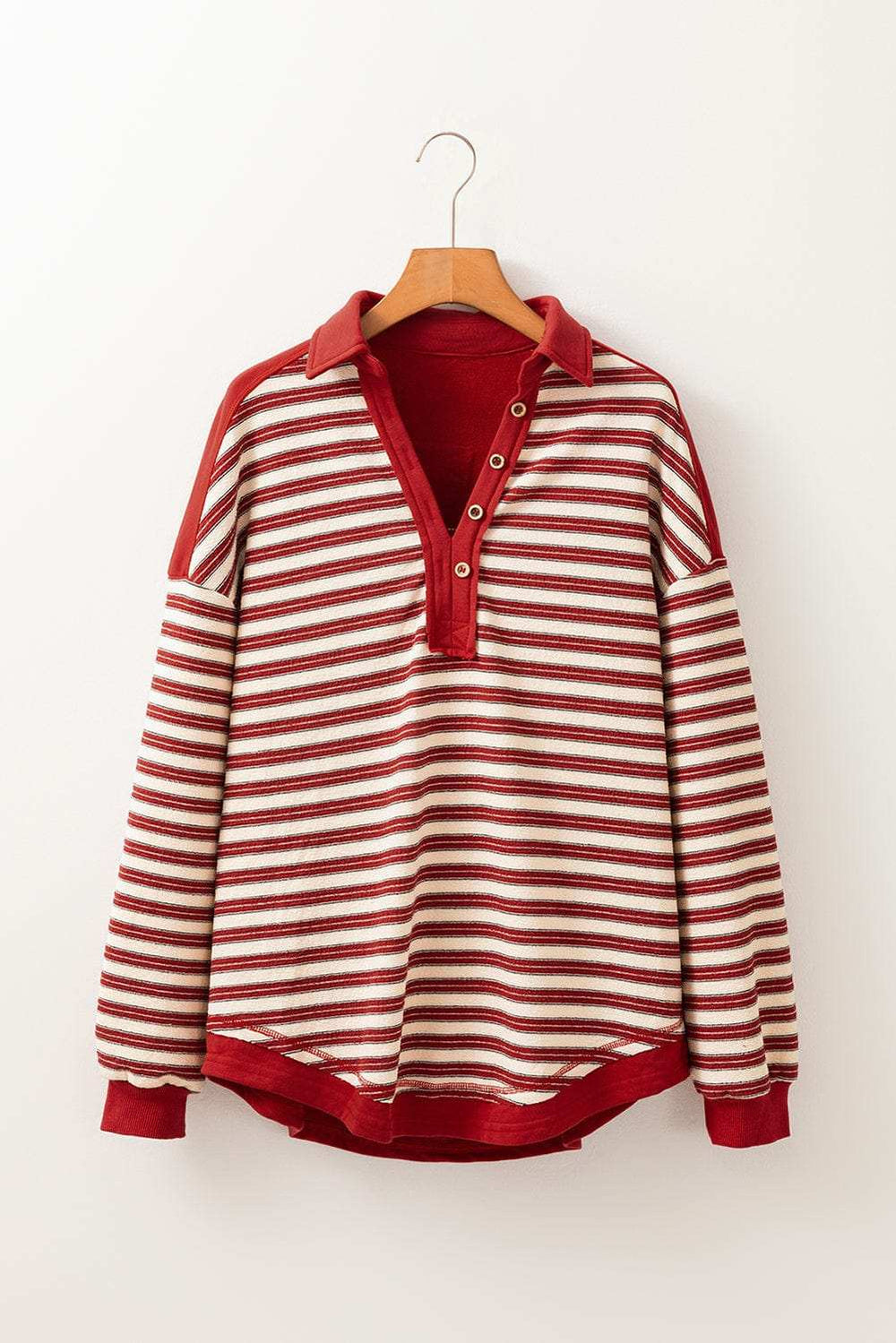 Stripe Johnny Collar Drop Shoulder Sweatshirt - Trendsi - Flyclothing LLC