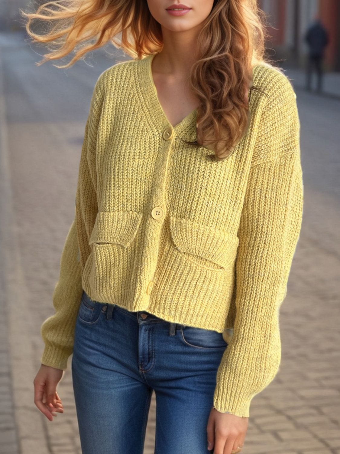 Button Down Long Sleeve Cardigan - Trendsi