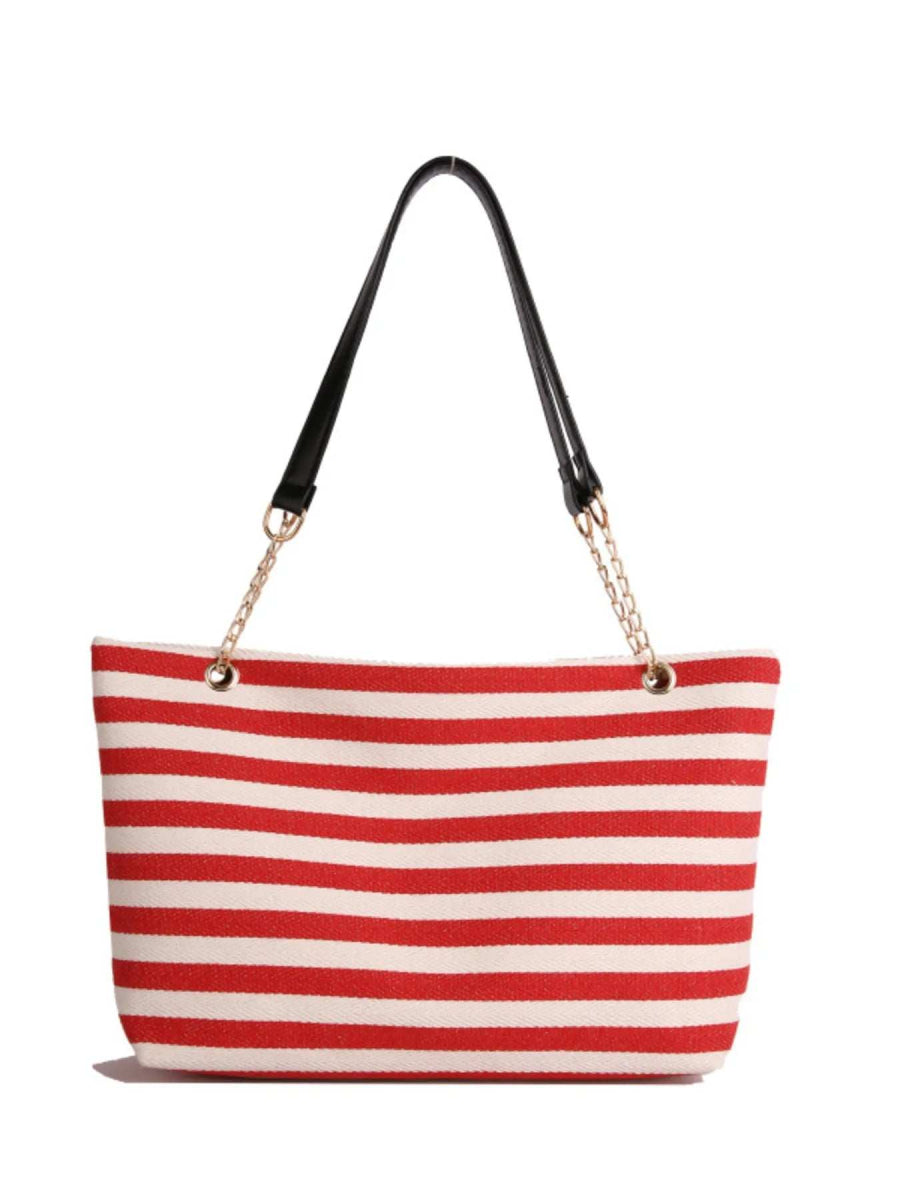 Striped Shoulder Bag with Chain Detail - Trendsi - Flyclothing LLC