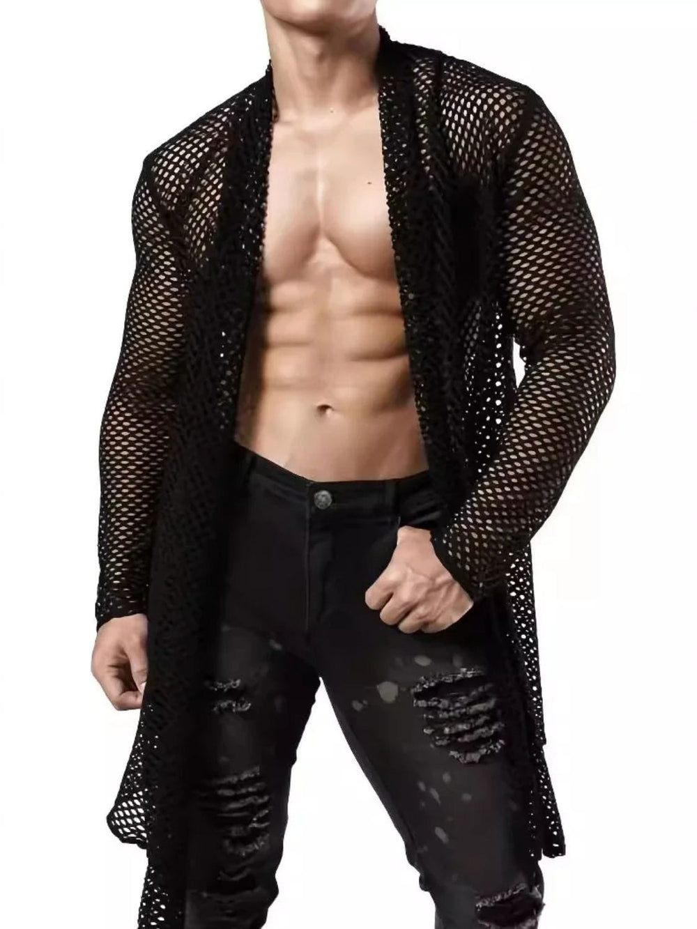 Men's Openwork Open Front Long Sleeve Cover-Up - Trendsi
