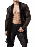 Men's Openwork Open Front Long Sleeve Cover-Up - Trendsi