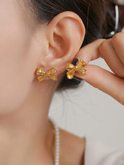 3 Piece Pearl Necklace, Bow Necklace and Stud Earrings Jewelry Set - Trendsi