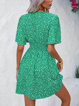 Printed V-Neck Half Sleeve Mini Dress - Trendsi - Flyclothing LLC