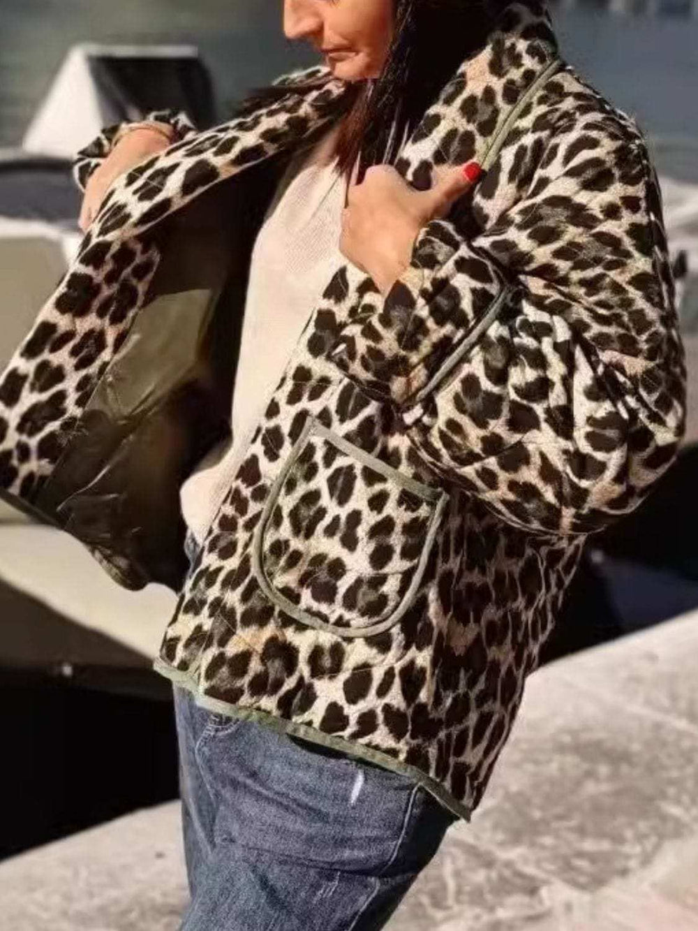 Leopard Open Front Long Sleeve Outerwear - Trendsi - Flyclothing LLC