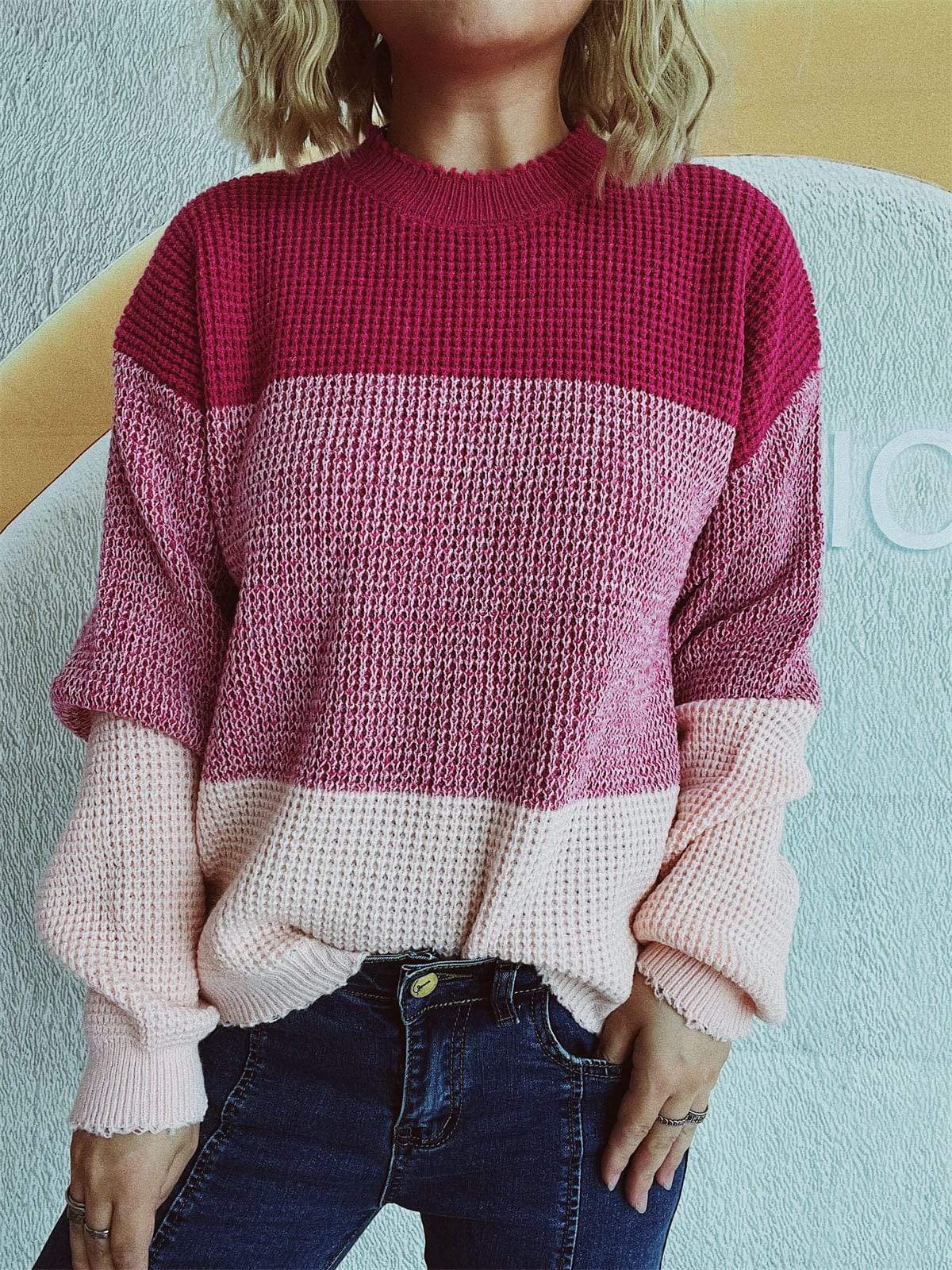Color Block Long Sleeve Sweater - Trendsi - Flyclothing LLC