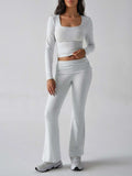 Devine Square Neck Long Sleeve Top and Pants Set - Trendsi - Flyclothing LLC