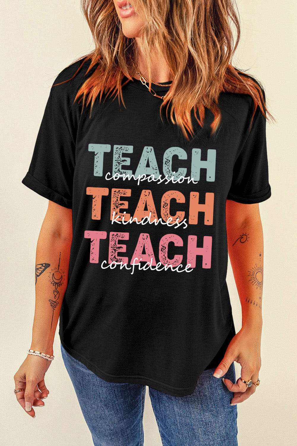 Letter Graphic Round Neck Short Sleeve T-Shirt - Trendsi - Flyclothing LLC