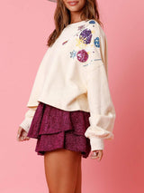 Sequin Round Neck Dropped Shoulder Sweatshirt - Trendsi - Flyclothing LLC
