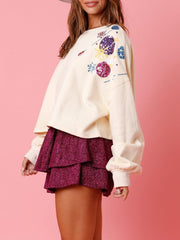 Sequin Round Neck Dropped Shoulder Sweatshirt - Trendsi