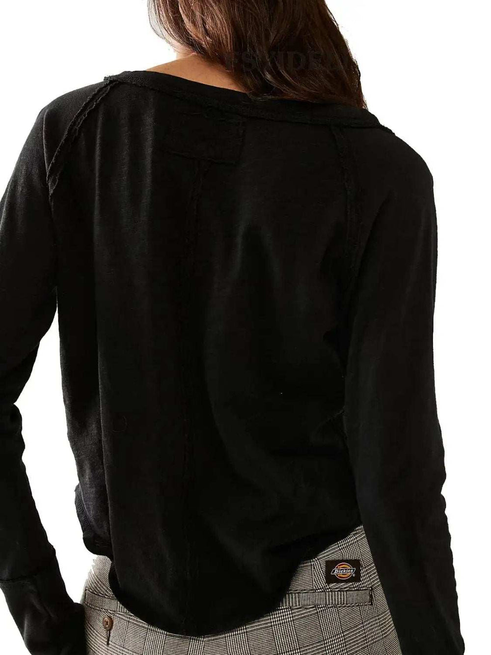 Exposed Seam Notched Long Sleeve T-Shirt - Trendsi - Flyclothing LLC