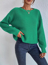 Ribbed Knit Dropped Shoulder Sweater - Trendsi - Flyclothing LLC
