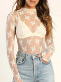 Lace Mock Neck Long Sleeve Blouse - Trendsi - Flyclothing LLC