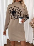 Perfee Flower Mock Neck Long Sleeve Sweater Dress - Trendsi