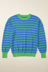 Striped Round Neck Long Sleeve Sweater - Trendsi - Flyclothing LLC