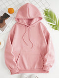 Drawstring Dropped Shoulder Hoodie - Trendsi