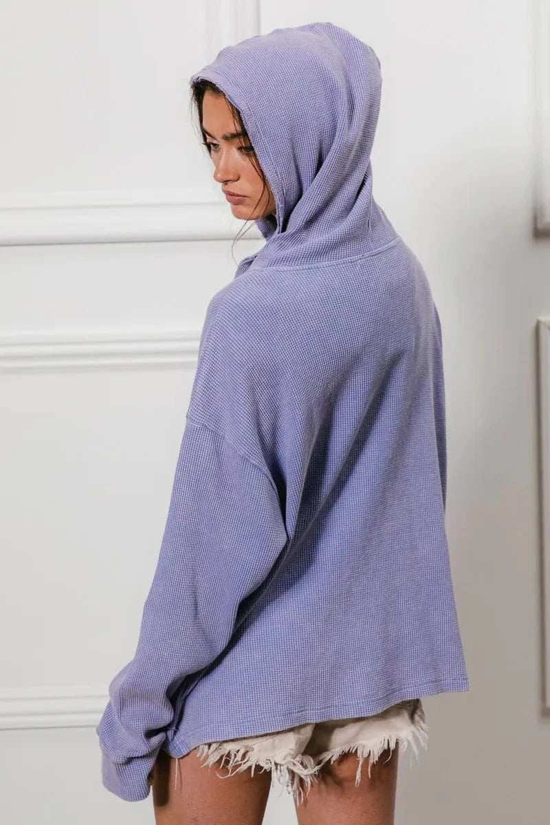 BiBi Washed Waffle Thermal Hooded Jacket - Trendsi - Flyclothing LLC