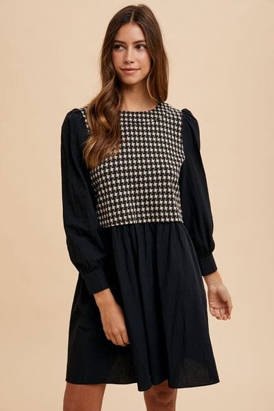 Annie Wear Tie Back Plaid Round Neck Mini Dress - Trendsi