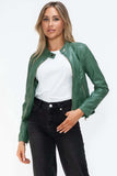 Snobbish Faux Leather Zip Up Drawstring Hooded Jacket - Trendsi - Flyclothing LLC