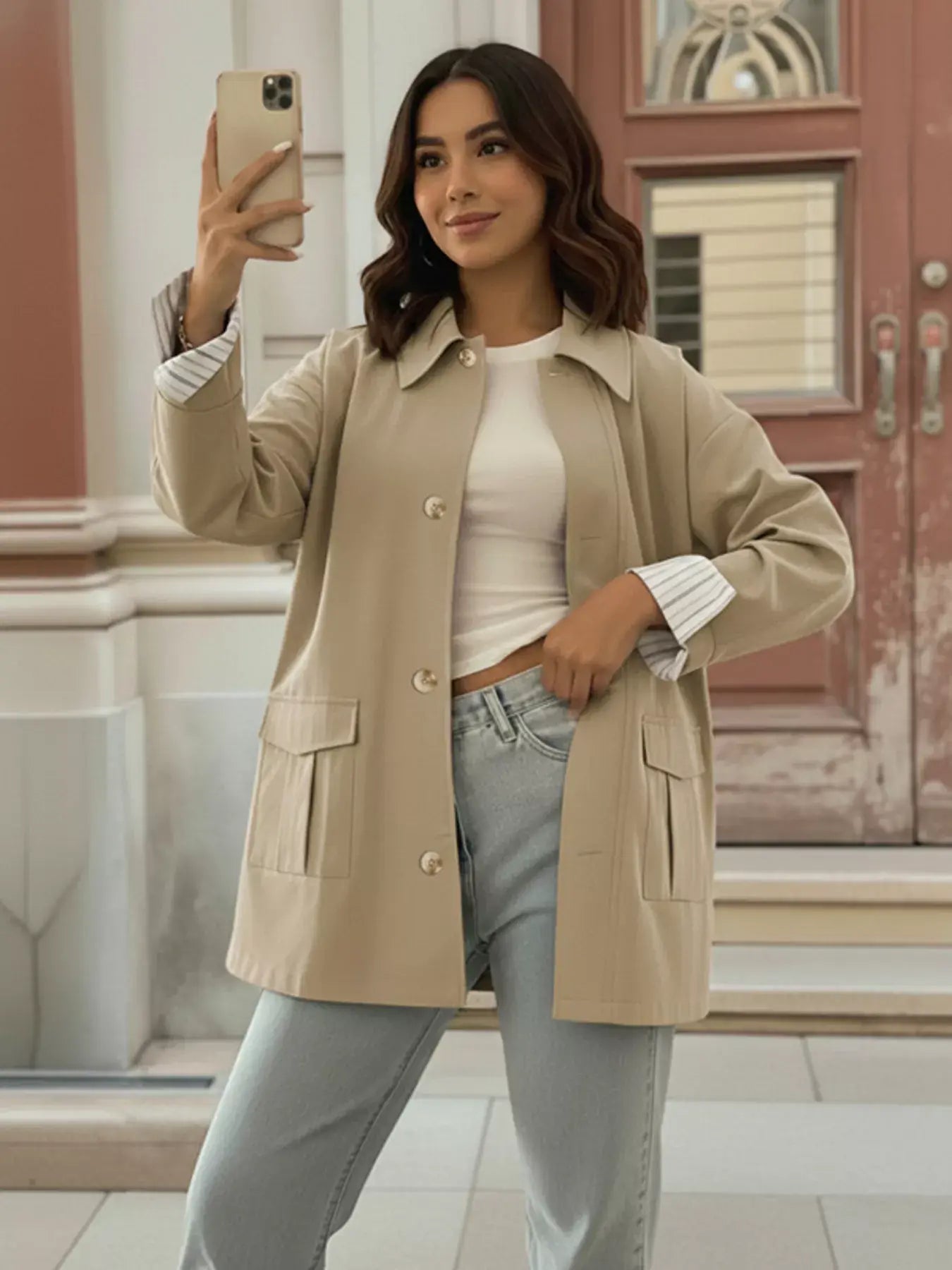 Relaxed Fit Button Up Shacket - Trendsi - Flyclothing LLC