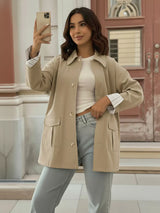 Relaxed Fit Button Up Shacket - Trendsi - Flyclothing LLC