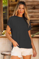 Exposed Seam Round Neck Short Sleeve T-Shirt - Trendsi - Flyclothing LLC