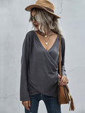 Perfee Waffle-Knit Surplice Long Sleeve Top - Trendsi