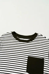 Striped Round Neck Cap Sleeve Top - Trendsi - Flyclothing LLC