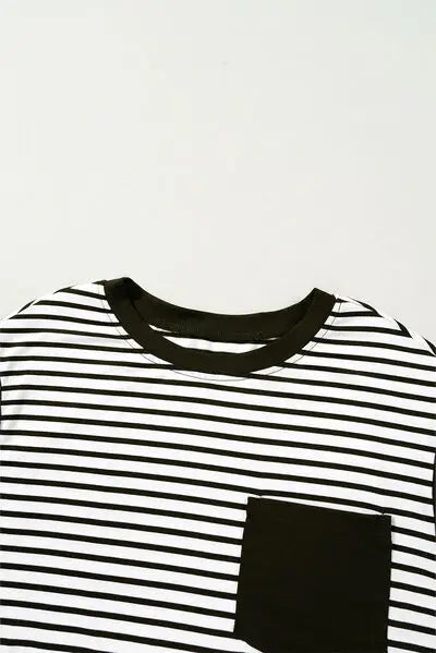 Striped Round Neck Cap Sleeve Top - Trendsi - Flyclothing LLC