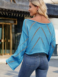 Openwork Boat Neck Long Sleeve Sweater - Trendsi - Flyclothing LLC