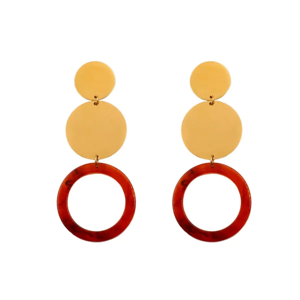 18K Gold-Plated Geometric Circle Dangle Earrings - Trendsi - Flyclothing LLC