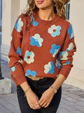 Floral Crew Neck Long Sleeve Sweater - Trendsi - Flyclothing LLC