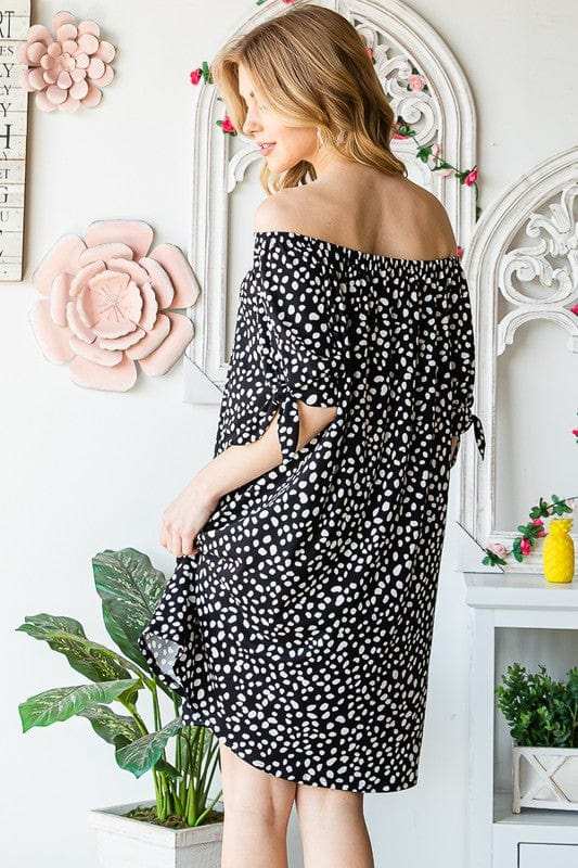 Heimish Full Size Short Sleeve Off Shoulder Animal Mini Dress Plus Size - Trendsi - Flyclothing LLC