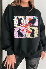 Floral Bunny Plaid Bow Graphic Easter Sweatshirt - Trendsi - Flyclothing LLC