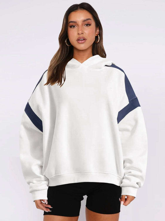 Contrast Dropped Shoulder Long Sleeve Hoodie - Trendsi - Flyclothing LLC