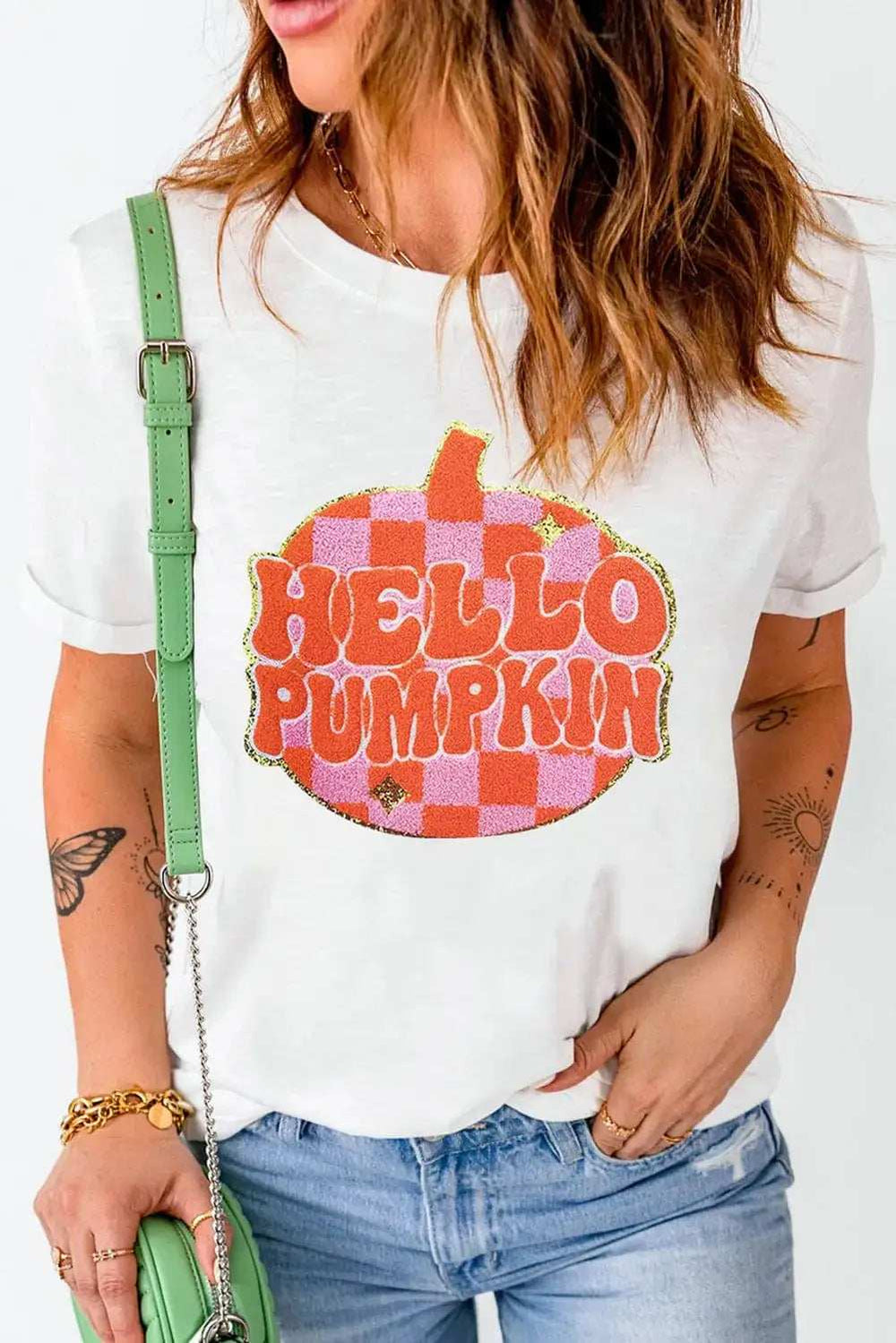 Pumpkin Round Neck Short Sleeve T-Shirt - Trendsi - Flyclothing LLC