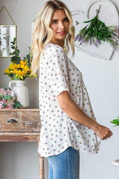 Heimish Full Size Crisscross Ditsy Floral Babydoll Top Plus Size - Trendsi - Flyclothing LLC