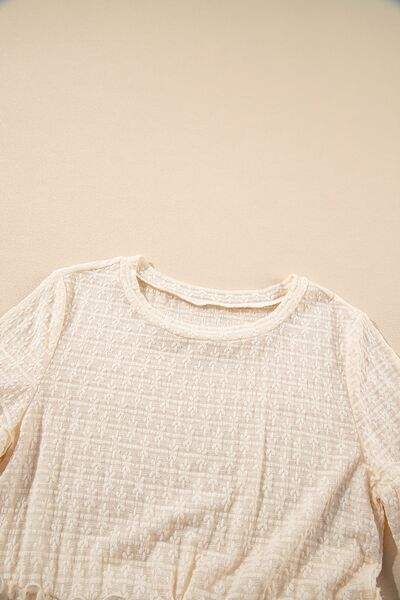 Frill Round Neck Half Sleeve Blouse - Trendsi - Flyclothing LLC