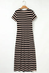 Stripe Casual Round Neck Tee Dress with Pockets - Trendsi - Flyclothing LLC