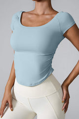Round Neck Short Sleeve Active T-Shirt - Trendsi - Flyclothing LLC