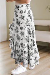 Boho Floral High Waist Ruffle Split Maxi Skirt - Trendsi - Flyclothing LLC