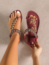 Toe Loop PU Leather Flats Sandals - Trendsi - Flyclothing LLC