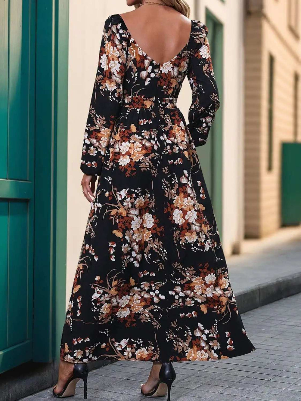 Slit Printed Surplice Long Sleeve Maxi Dress - Trendsi - Flyclothing LLC