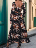 Slit Printed Surplice Long Sleeve Maxi Dress - Trendsi