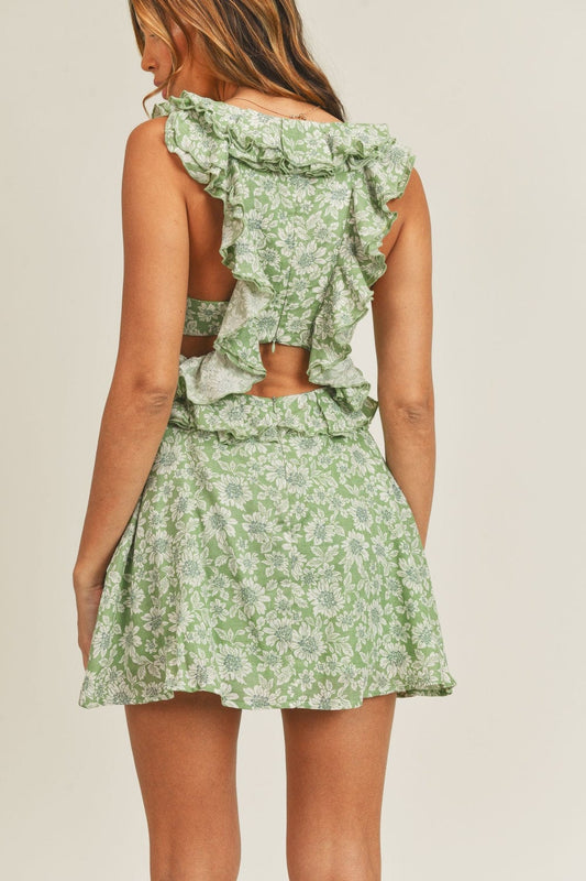 MABLE Floral Side Cutout Ruffled Mini Dress - Trendsi