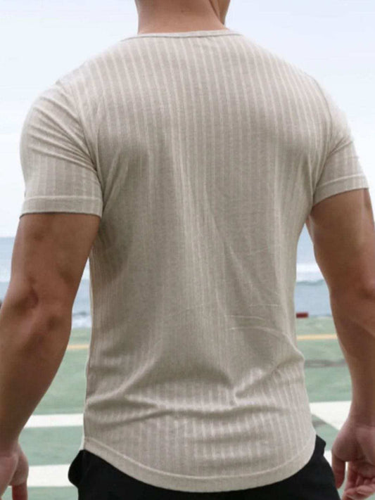 Men's Round Neck Short Sleeve Striped T-Shirt - Trendsi - Flyclothing LLC