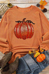 Sequin Pumpkin Round Neck Long Sleeve Sweatshirt - Trendsi - Flyclothing LLC