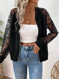 Lace Baseball Collar Zip Up Jacket - Trendsi - Flyclothing LLC